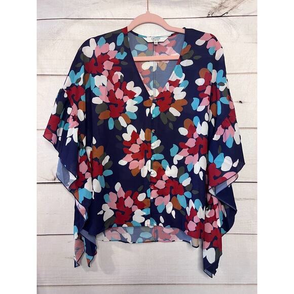 Crosby by Mollie Burch Floral Flutter Sleeve Top Blouse in Navy Size SM - Picture 1 of 6